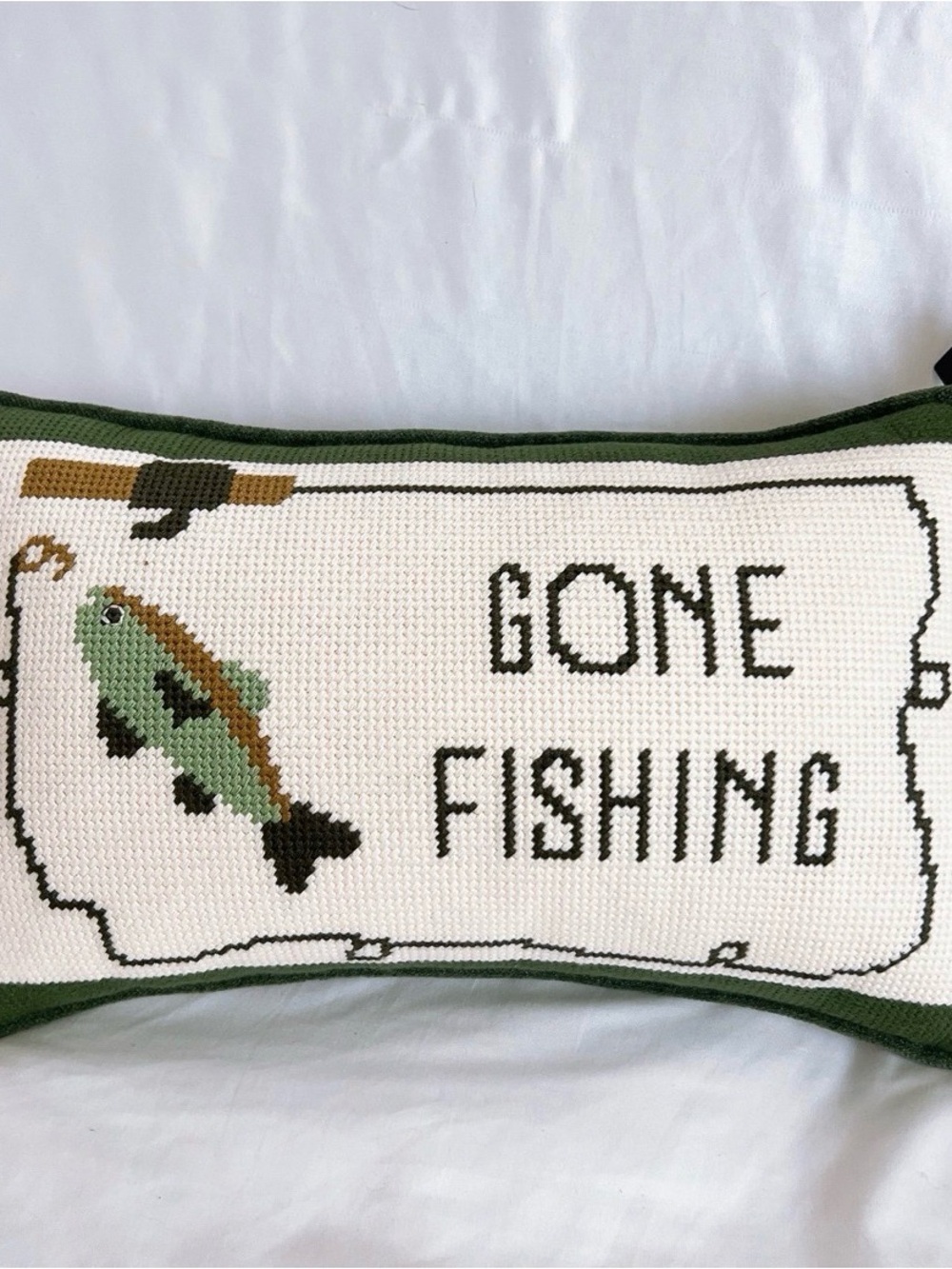 T.J.Maxx 'Gone Fishing' Decorative Pillow Cover in White, Green, Brown